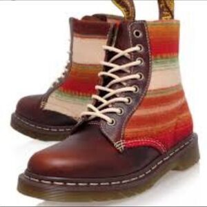 Dr. Marten x Pendleton Leather and Wool Lace Up Boots